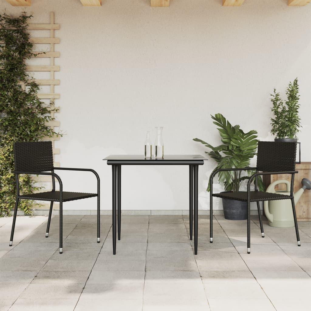 3 Piece Garden Dining Set Black Poly Rattan and Steel