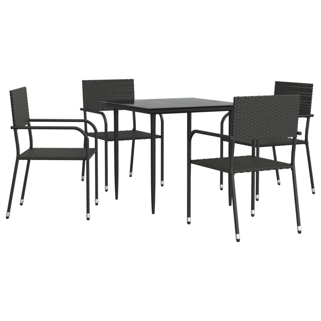 5 Piece Garden Dining Set Black Poly Rattan and Steel