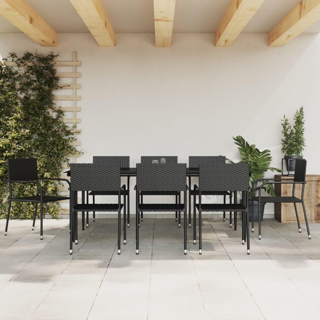 9 Piece Garden Dining Set Black Poly Rattan and Steel