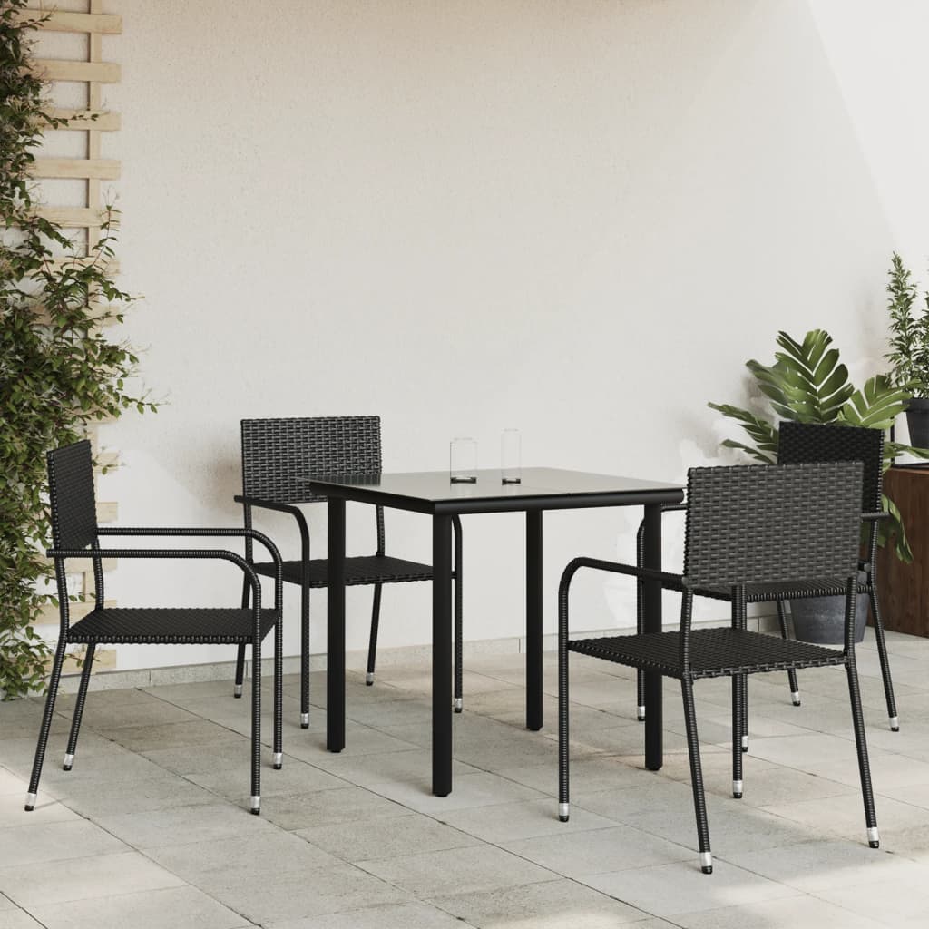 5 Piece Garden Dining Set Black Poly Rattan and Steel