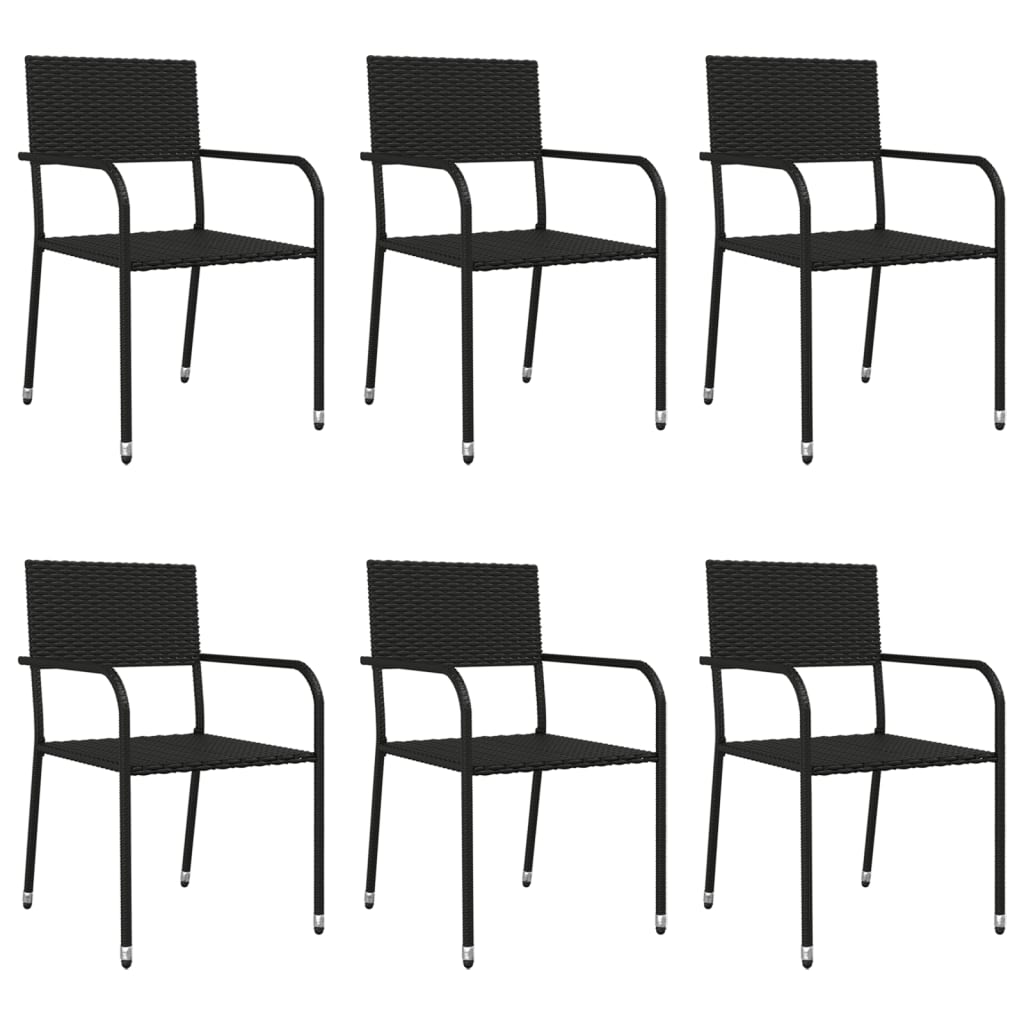 7 Piece Garden Dining Set Black Poly Rattan and Steel