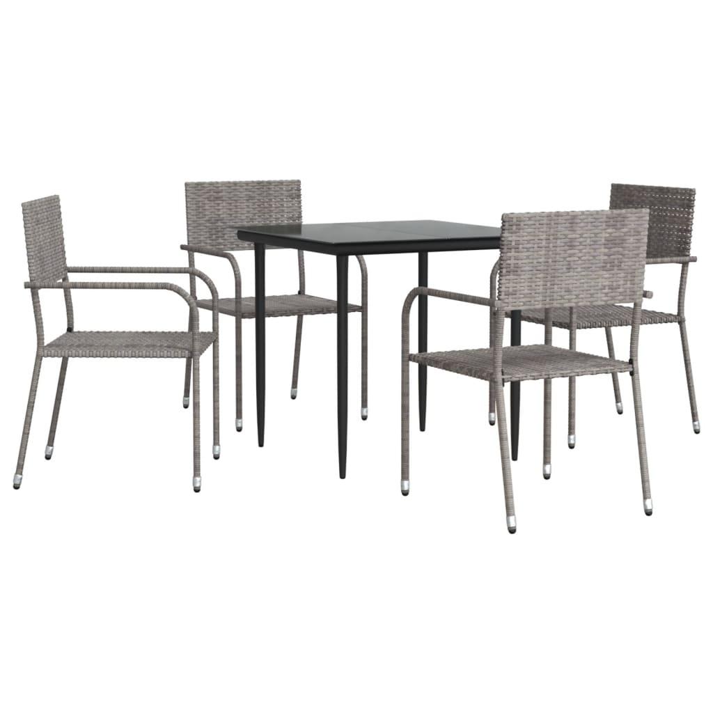 5 Piece Garden Dining Set Grey and Black Poly Rattan and Steel