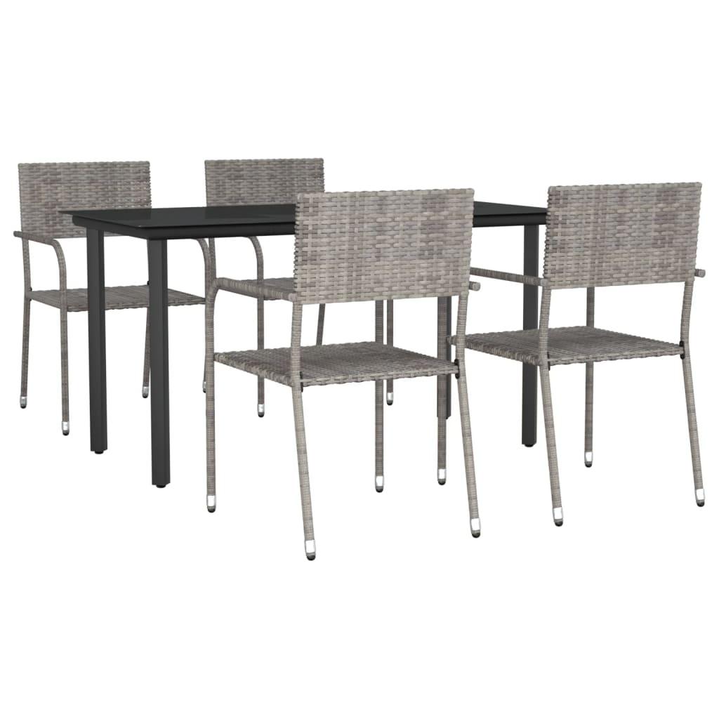 5 Piece Garden Dining Set Grey and Black Poly Rattan and Steel