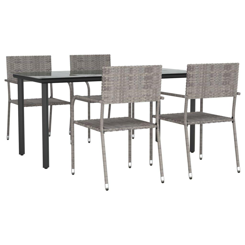 5 Piece Garden Dining Set Grey and Black Poly Rattan and Steel