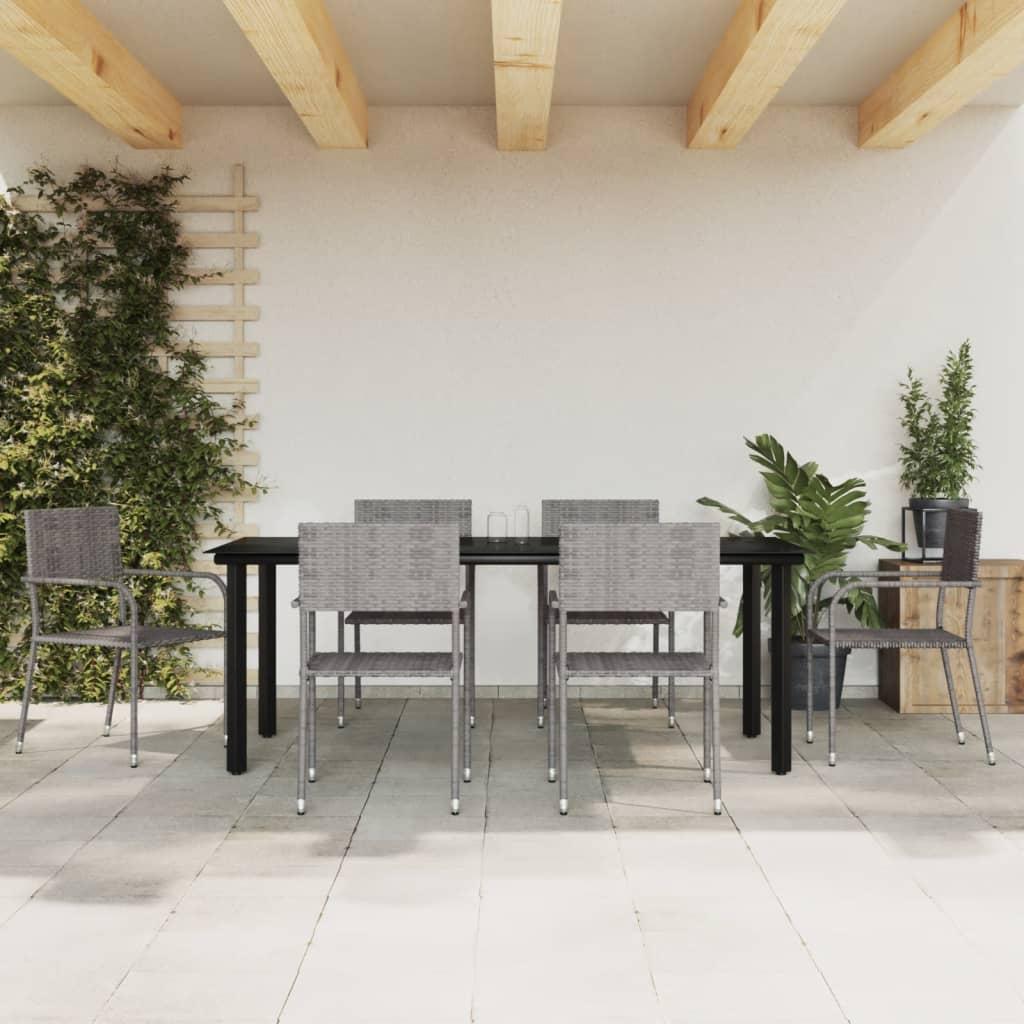 7 Piece Garden Dining Set Grey and Black Poly Rattan and Steel