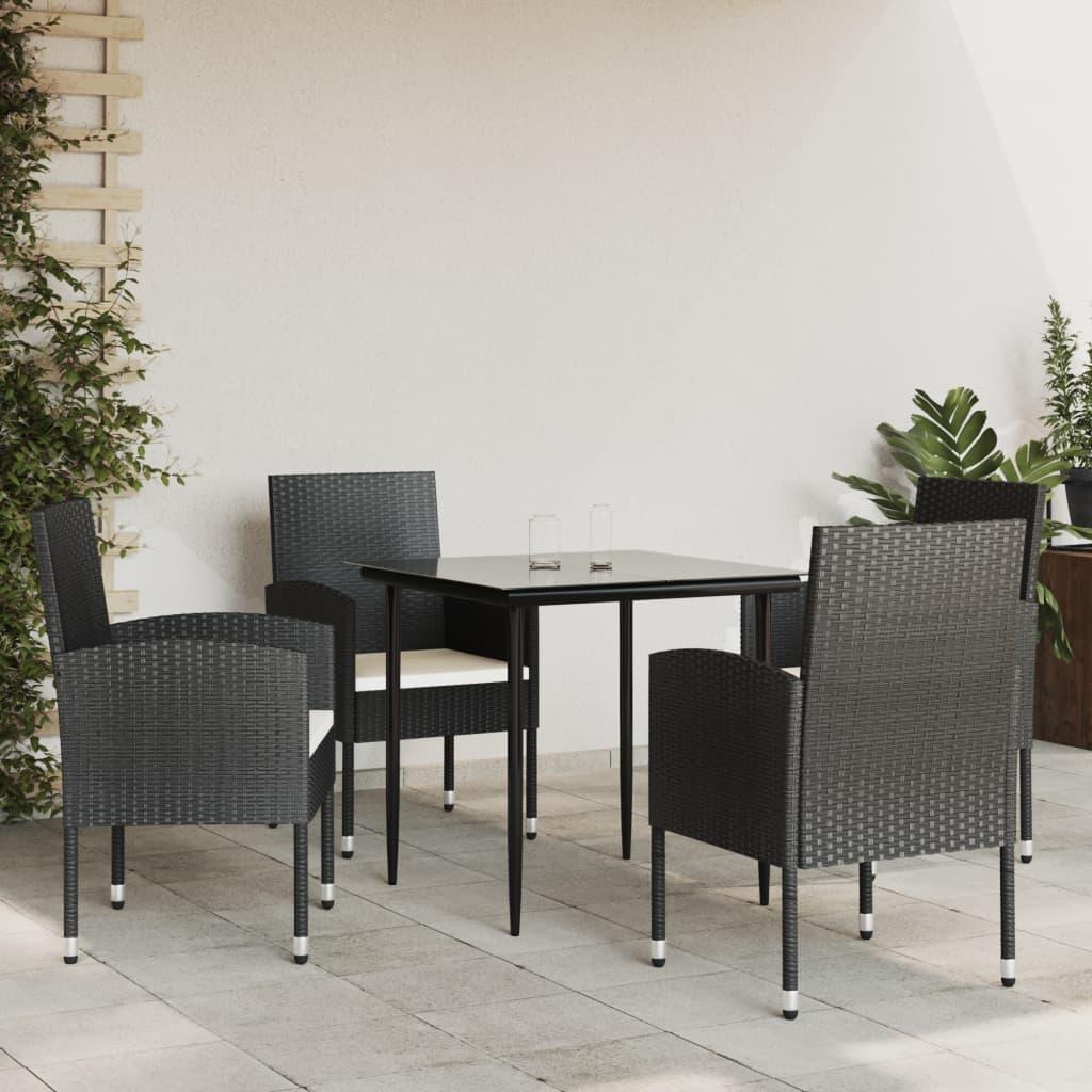 5 Piece Garden Dining Set Black Poly Rattan and Steel