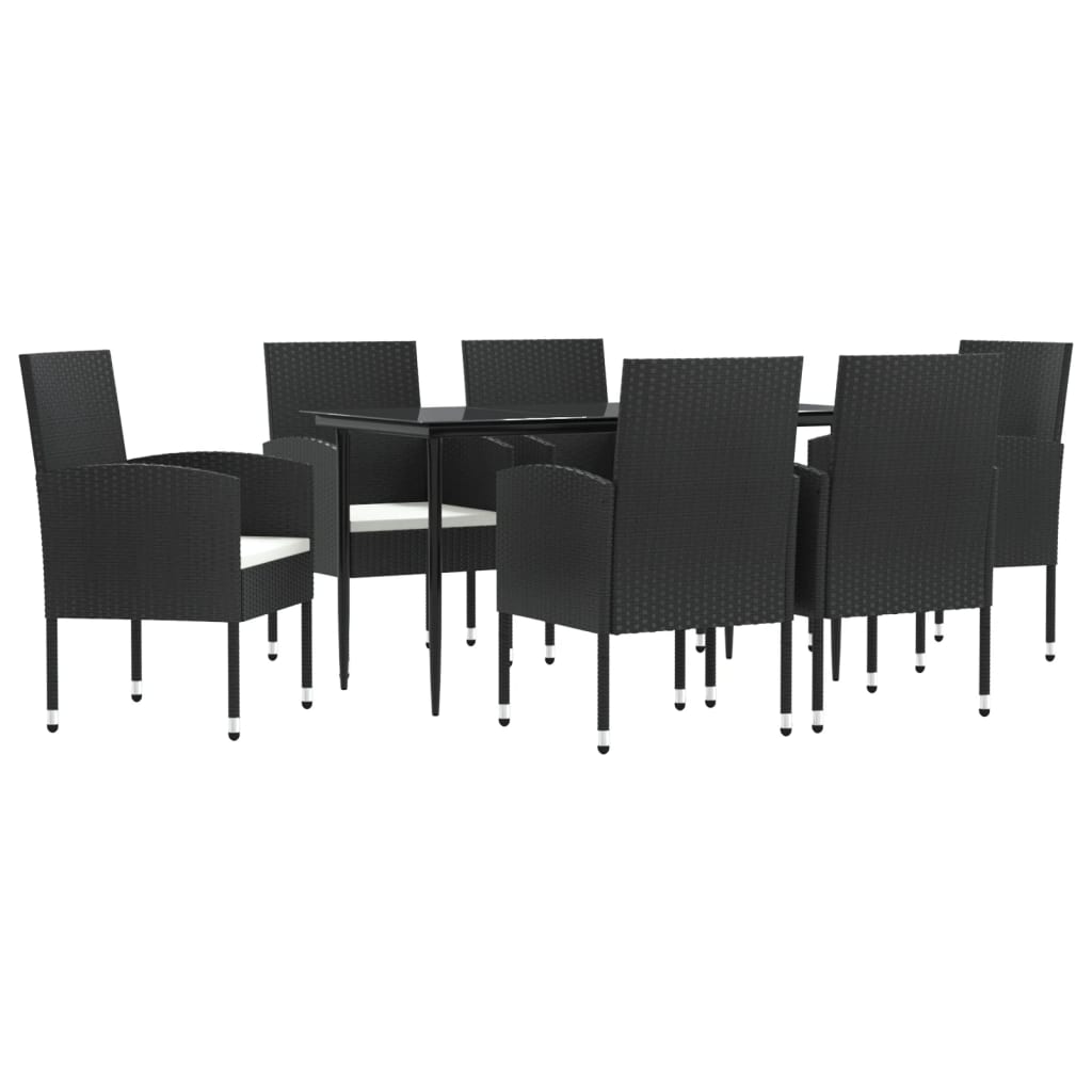 7 Piece Garden Dining Set Black Poly Rattan and Steel