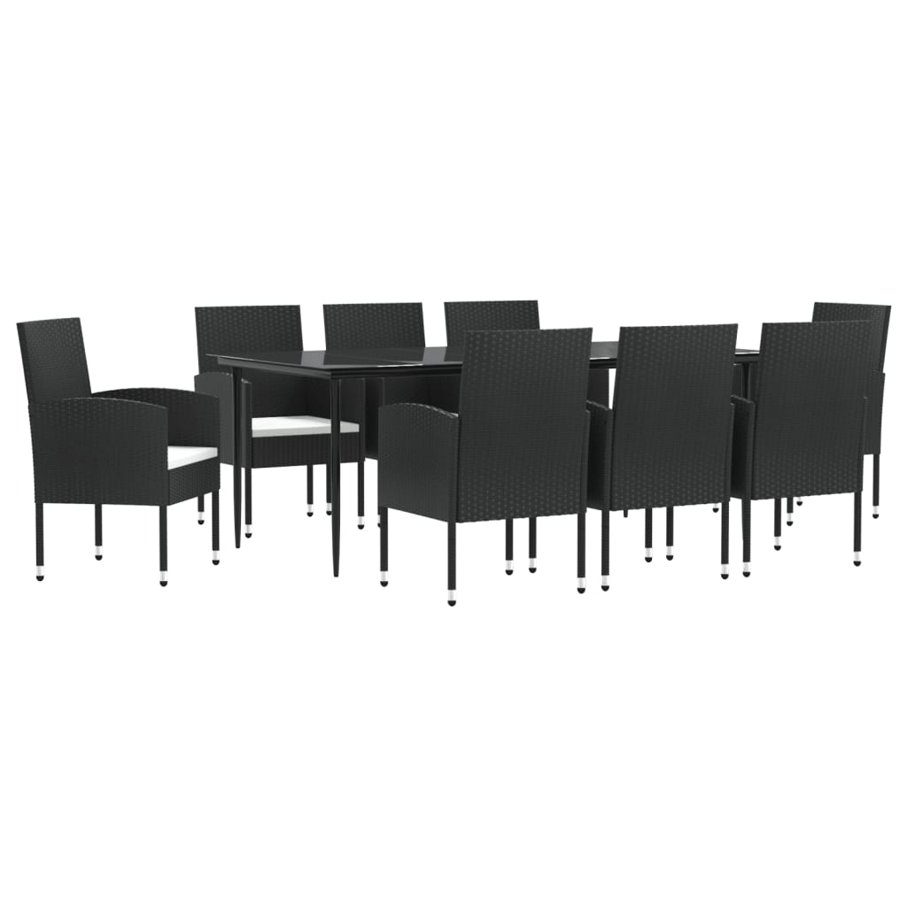 9 Piece Garden Dining Set Black Poly Rattan and Steel