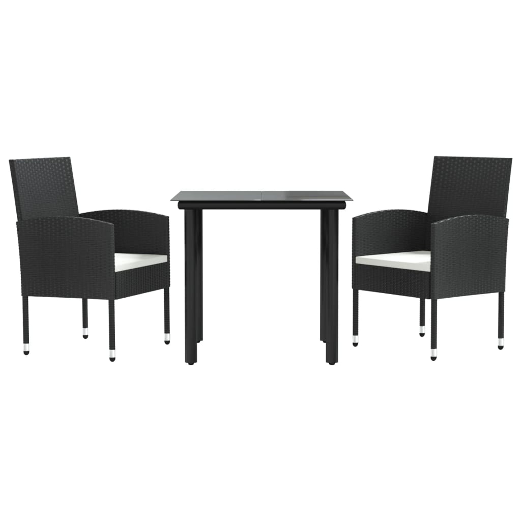 3 Piece Garden Dining Set Black Poly Rattan and Steel