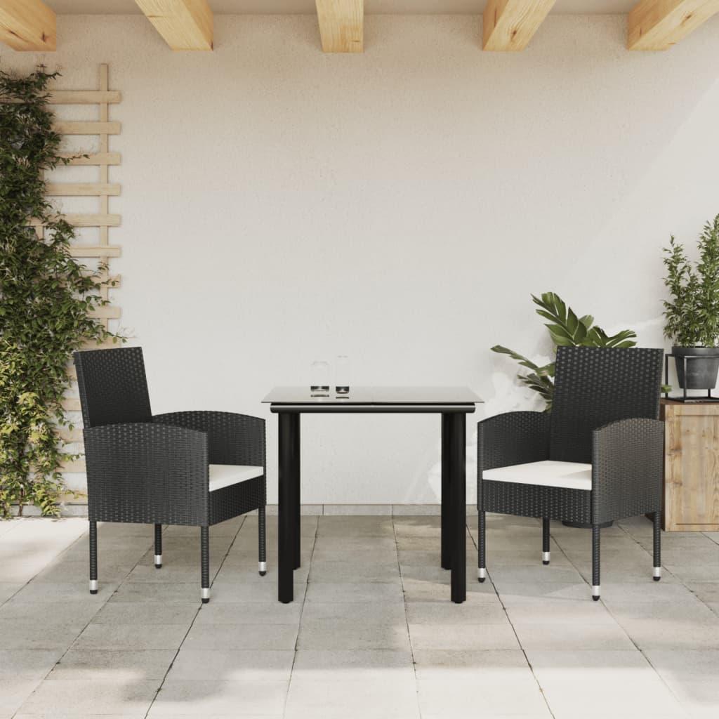 3 Piece Garden Dining Set Black Poly Rattan and Steel