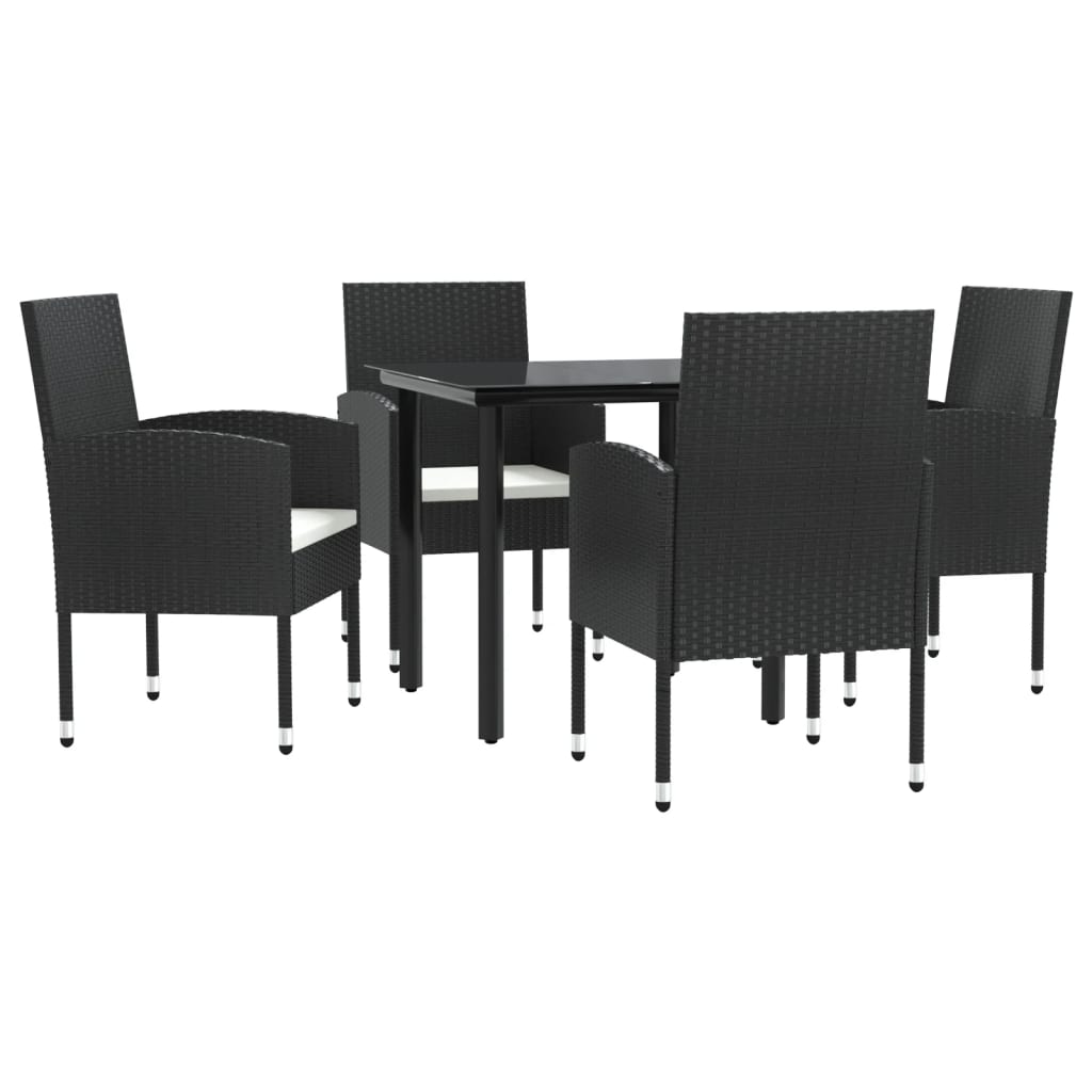 5 Piece Garden Dining Set Black Poly Rattan and Steel