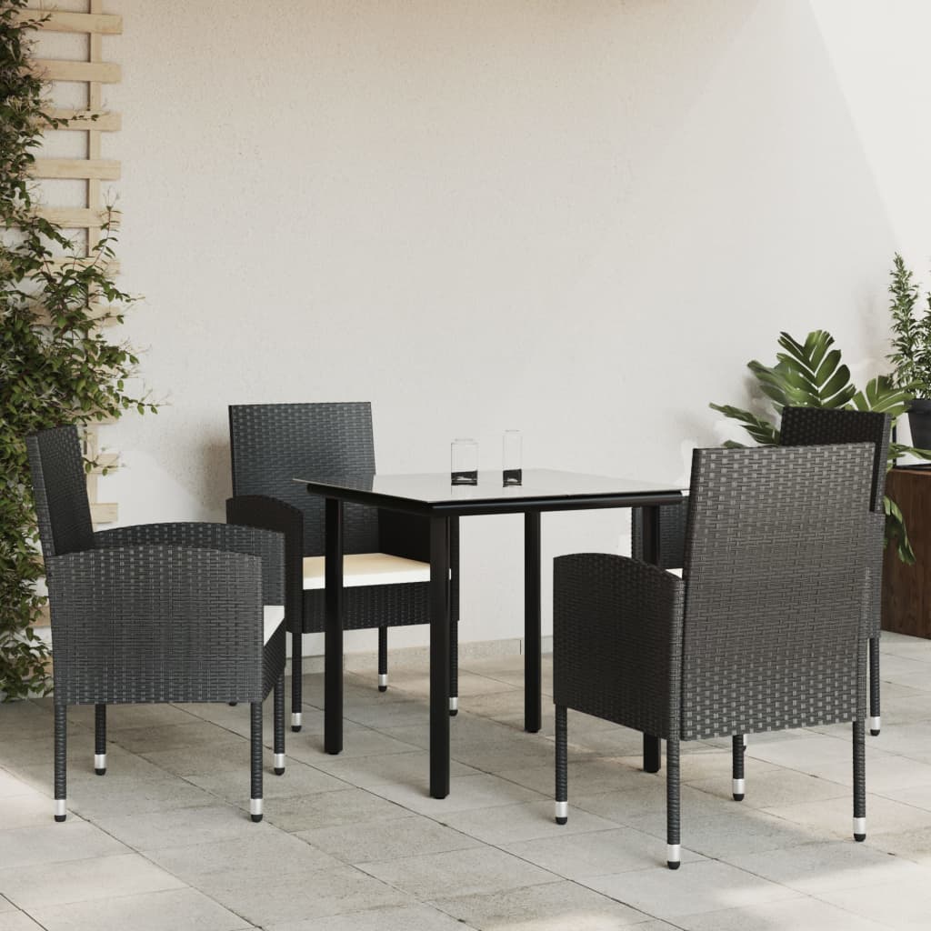 5 Piece Garden Dining Set Black Poly Rattan and Steel