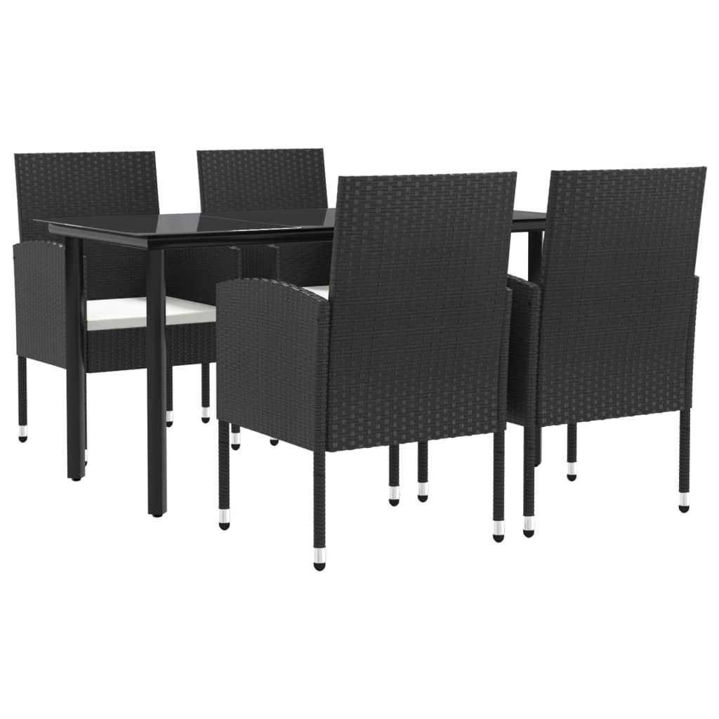 5 Piece Garden Dining Set Black Poly Rattan and Steel