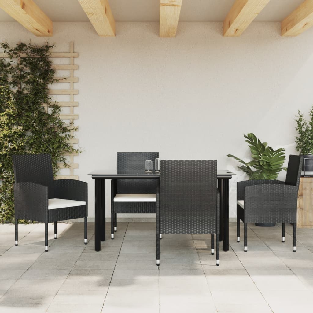 5 Piece Garden Dining Set Black Poly Rattan and Steel