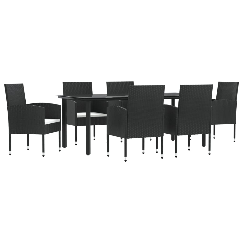 7 Piece Garden Dining Set Black Poly Rattan and Steel