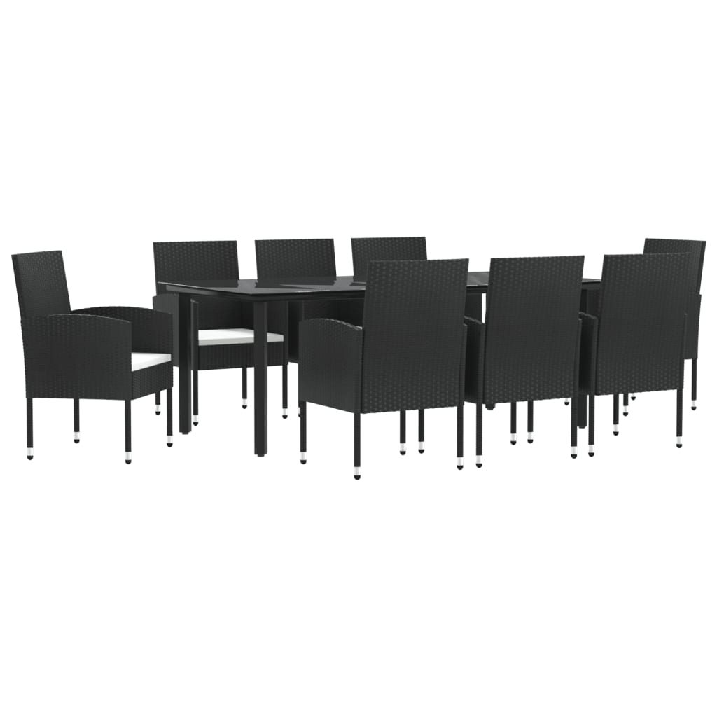 9 Piece Garden Dining Set Black Poly Rattan and Steel