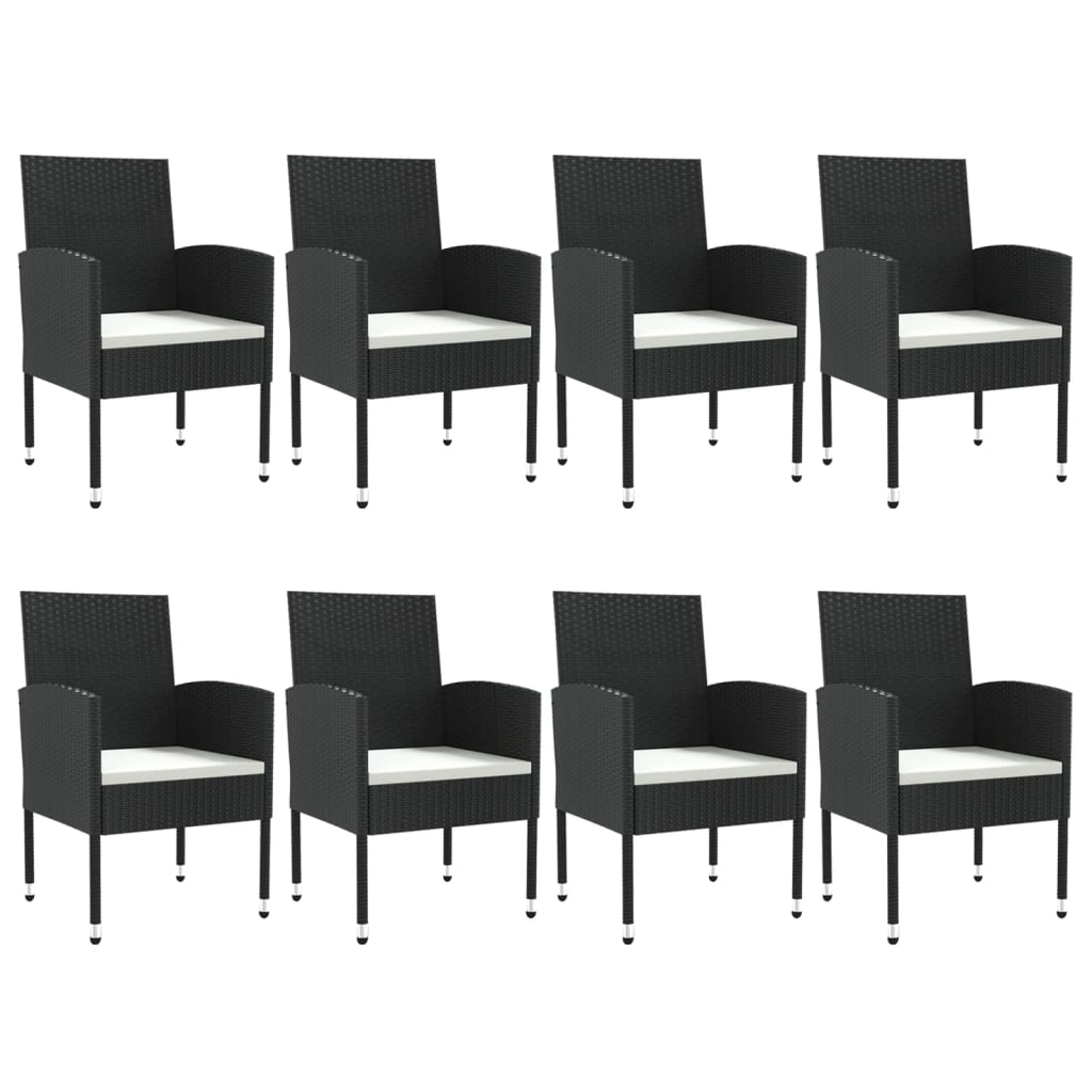 9 Piece Garden Dining Set Black Poly Rattan and Steel