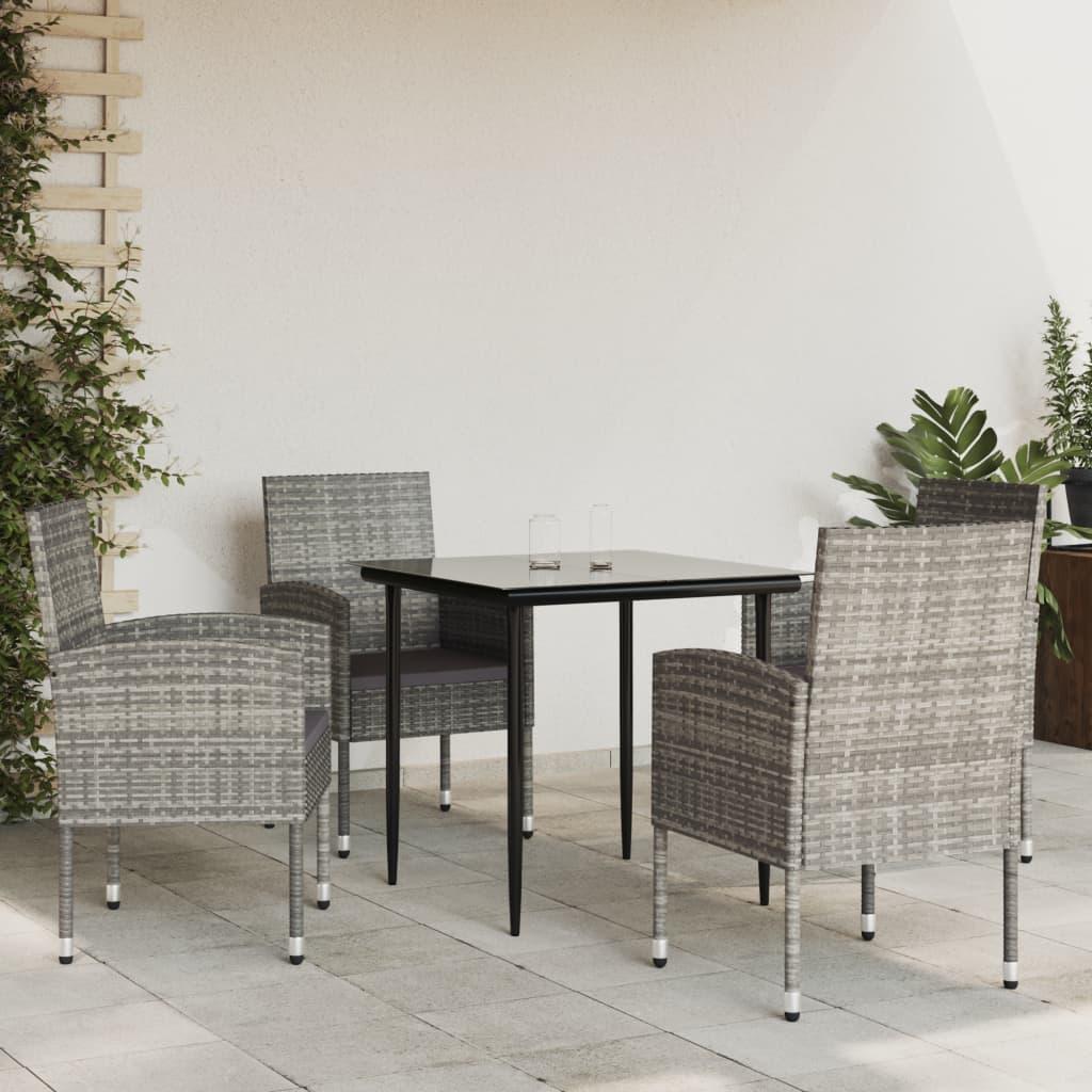 5 Piece Garden Dining Set Grey and Black Poly Rattan and Steel