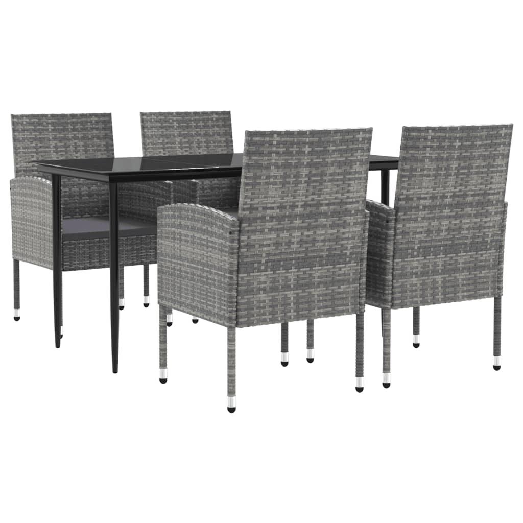 5 Piece Garden Dining Set Grey and Black Poly Rattan and Steel