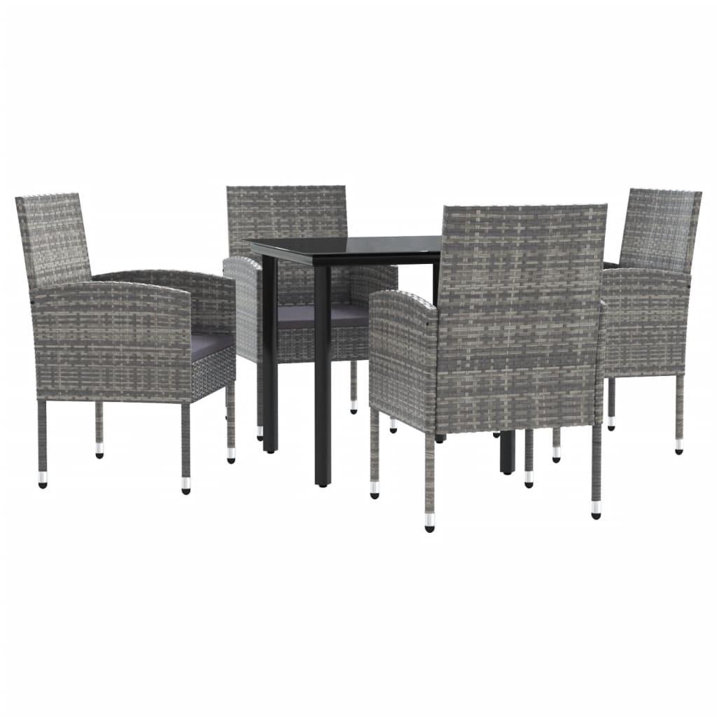 5 Piece Garden Dining Set Grey and Black Poly Rattan and Steel