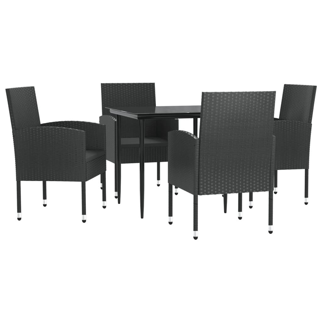 5 Piece Garden Dining Set Black Poly Rattan and Steel