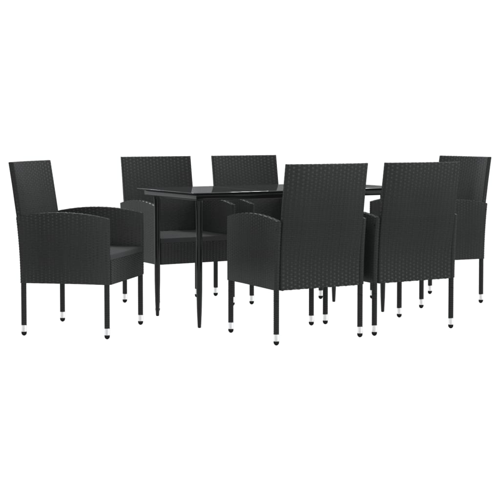 7 Piece Garden Dining Set Black Poly Rattan and Steel