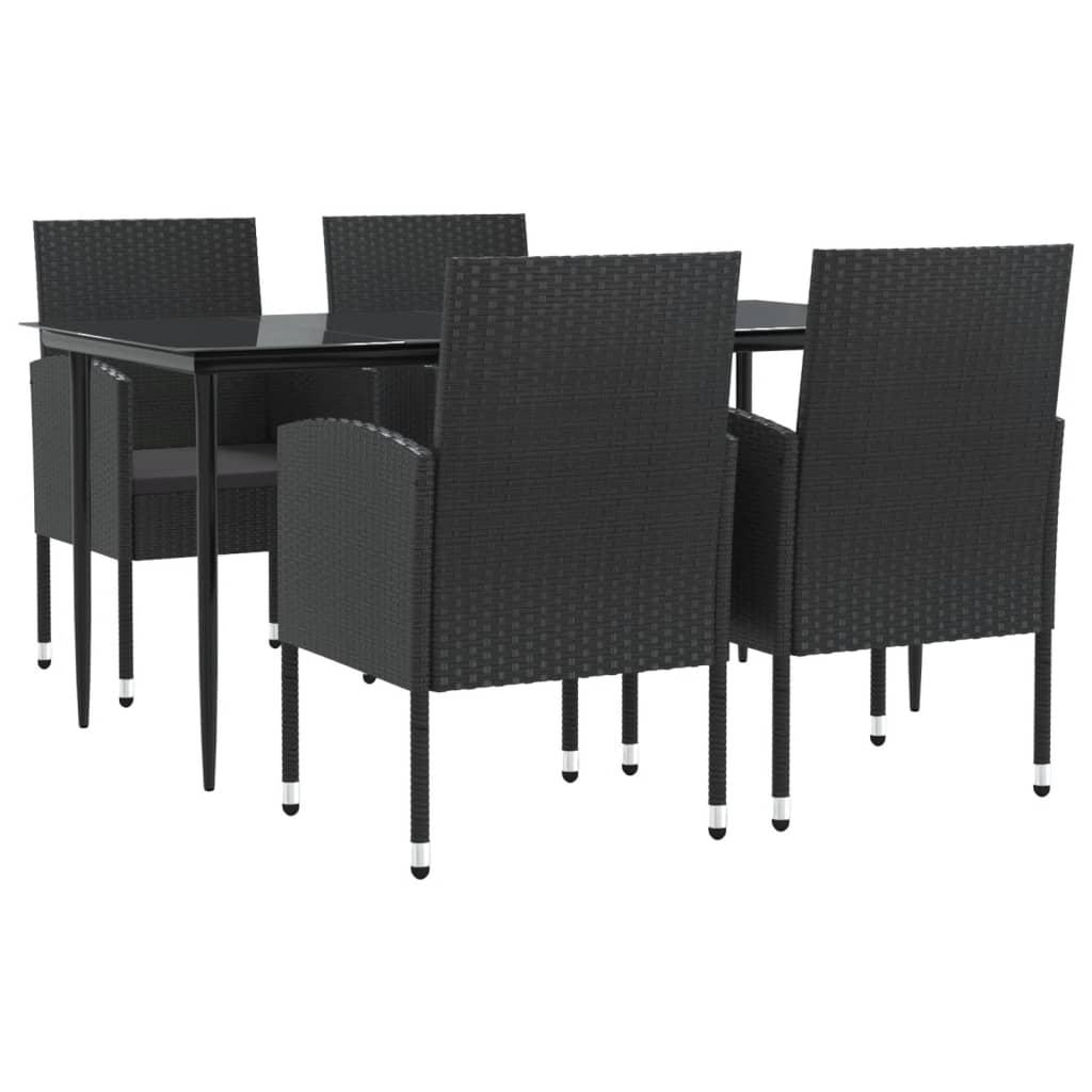 5 Piece Garden Dining Set Black Poly Rattan and Steel