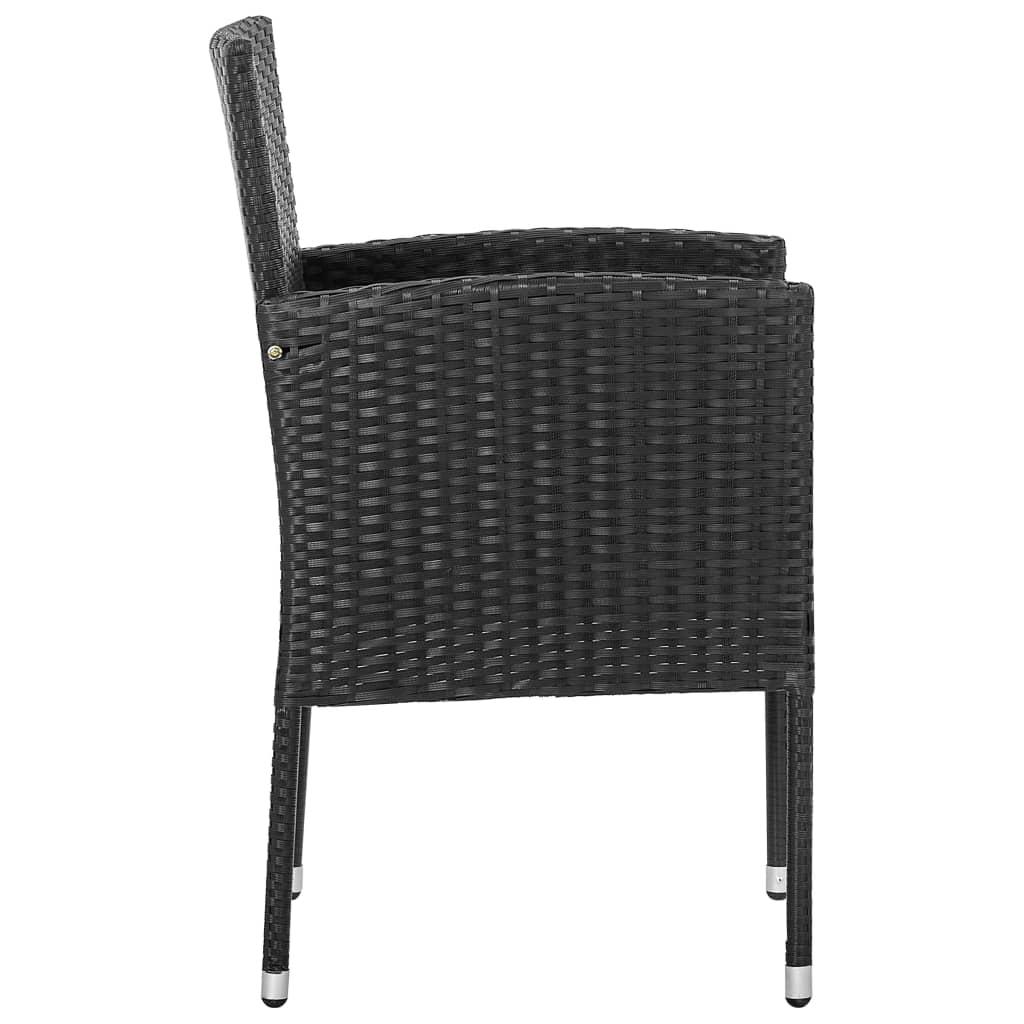 3 Piece Garden Dining Set Black Poly Rattan and Steel