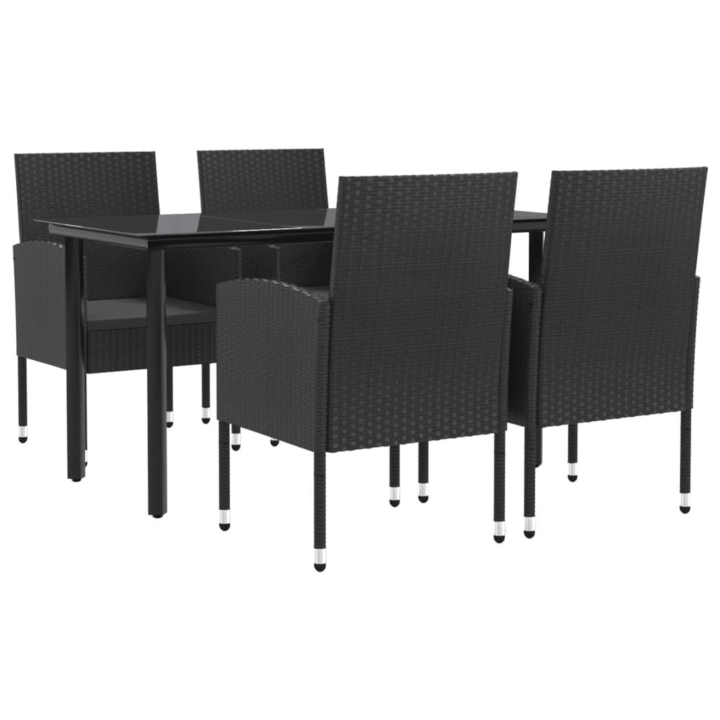 5 Piece Garden Dining Set Black Poly Rattan and Steel