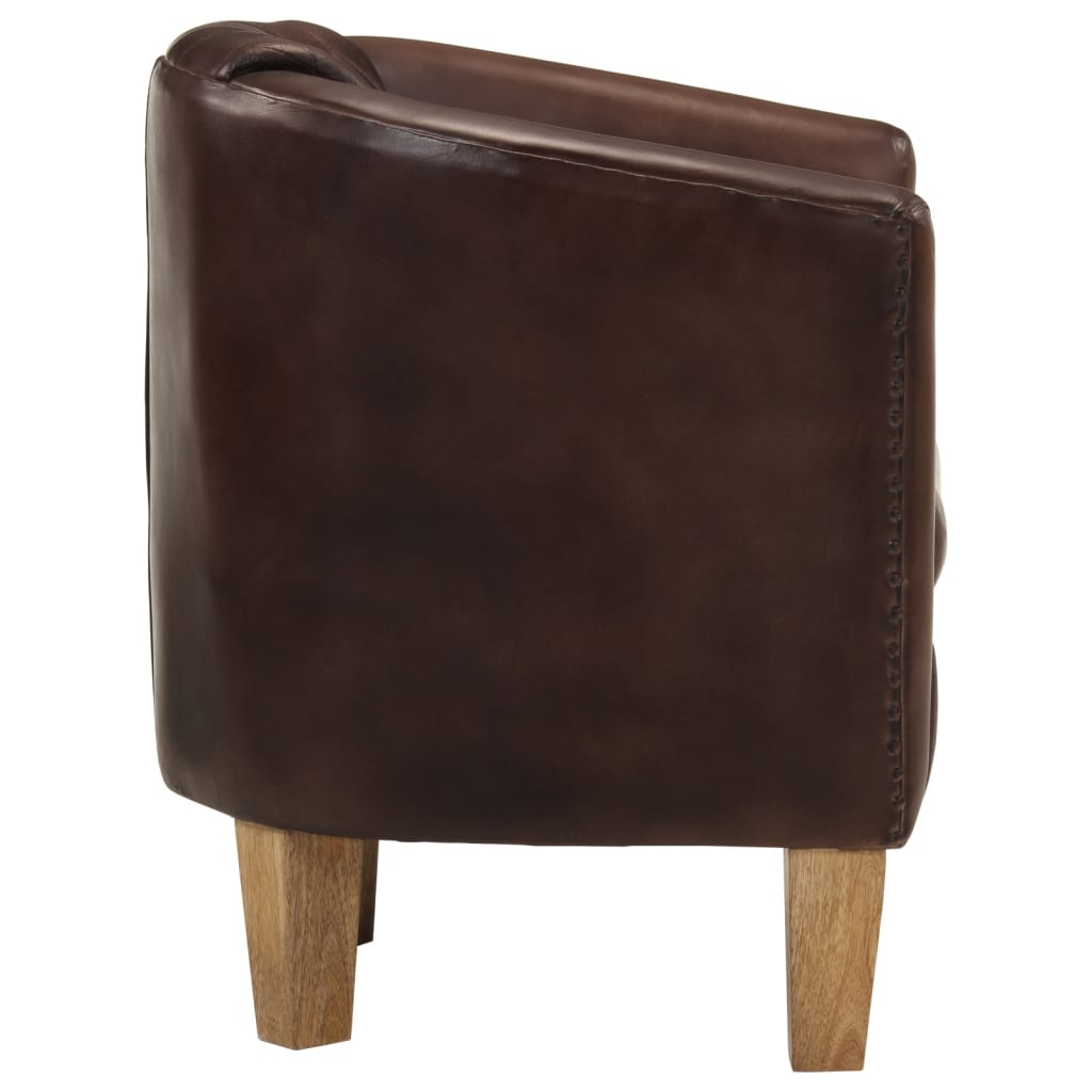 Tub Chair Dark Brown Real Leather