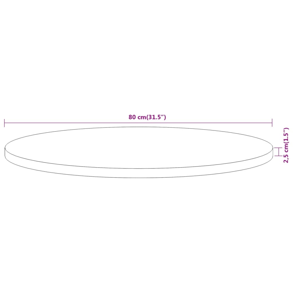 Table Top Ø80x2.5 cm Round Solid Wood Acacia