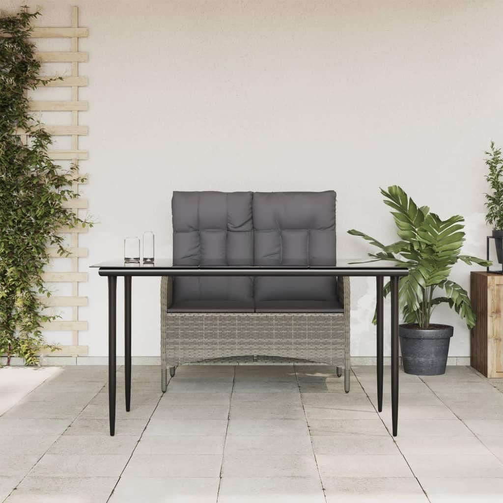 2 Piece Garden Dining Set with Cushions Grey Poly Rattan