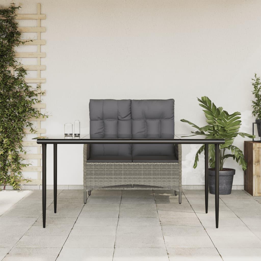 2 Piece Garden Dining Set with Cushions Grey Poly Rattan