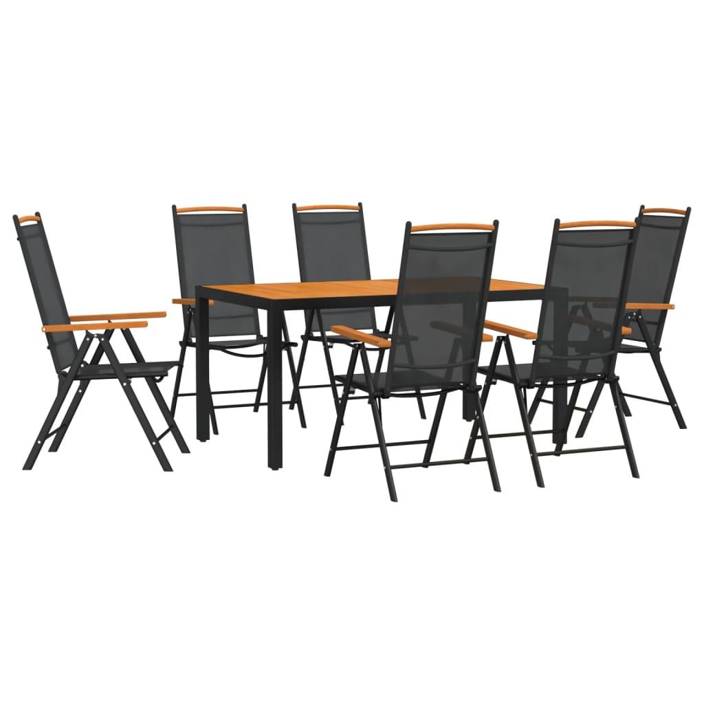 7 Piece Garden Dining Set Black and Brown Aluminium