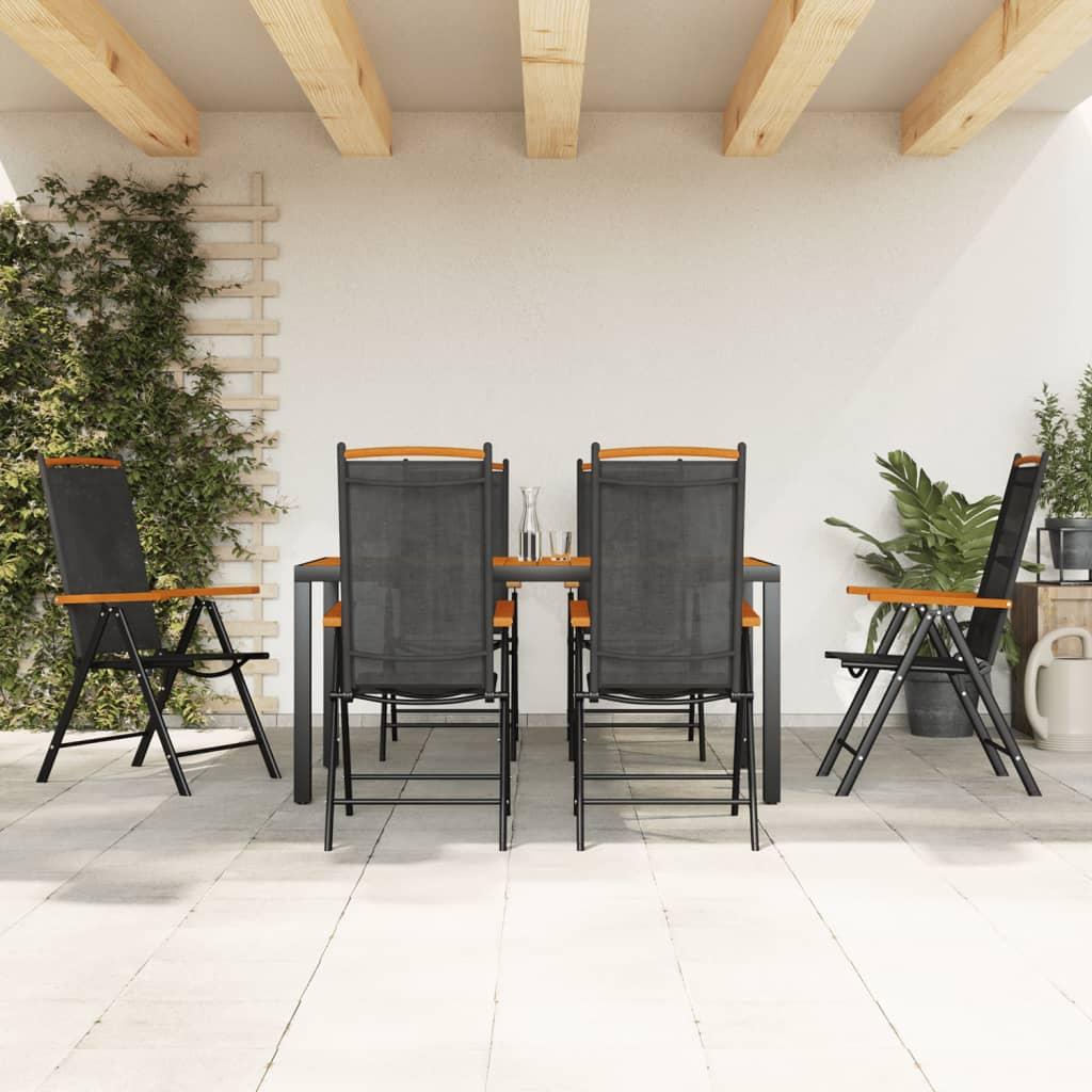 7 Piece Garden Dining Set Black and Brown Aluminium