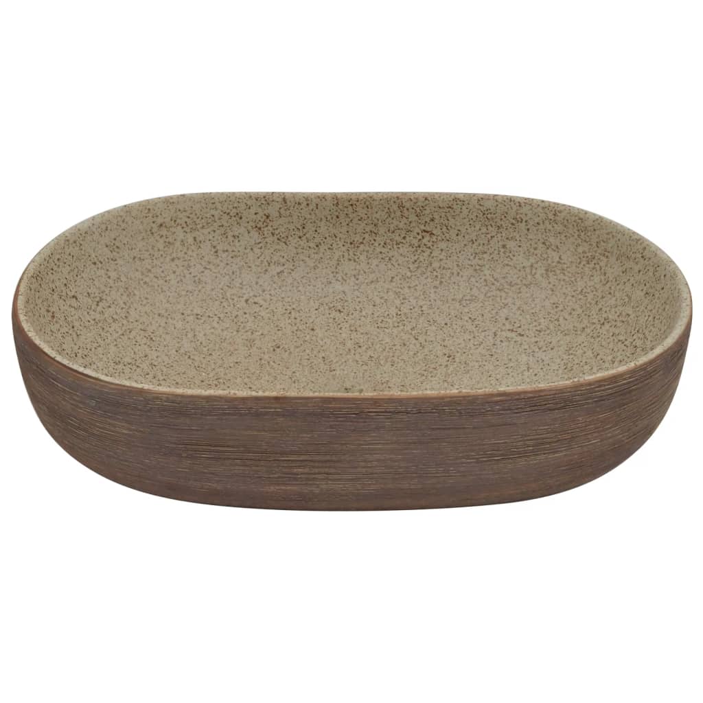 Countertop Basin Sand and Brown Oval 59x40x14 cm Ceramic