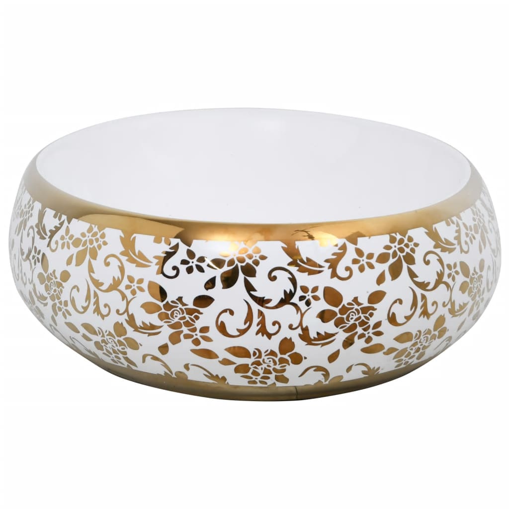 Countertop Basin White and Gold Oval 59x40x15 cm Ceramic