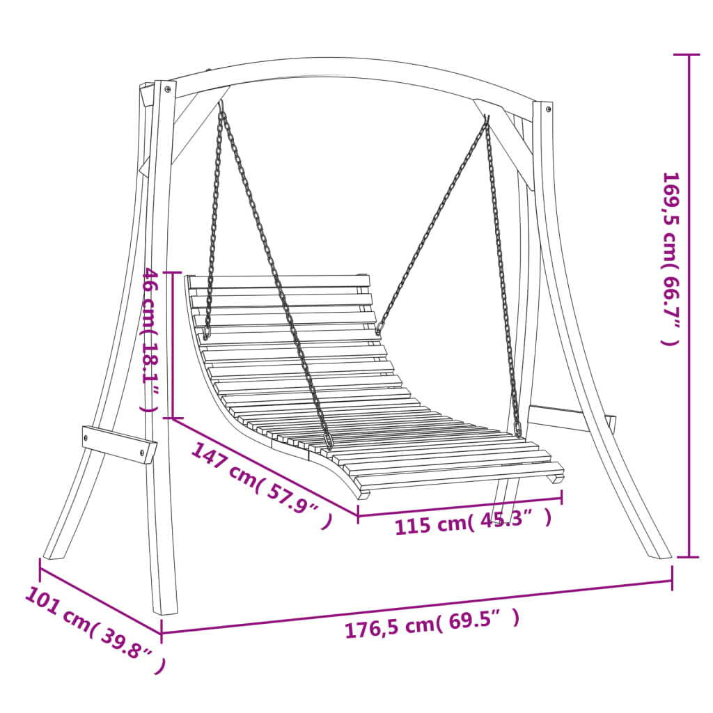 Swing Bed Solid Wood Spruce with Teak Finish