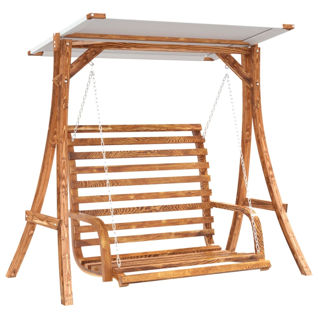 Swing Bench with Canopy Solid Wood Spruce with Teak Finish