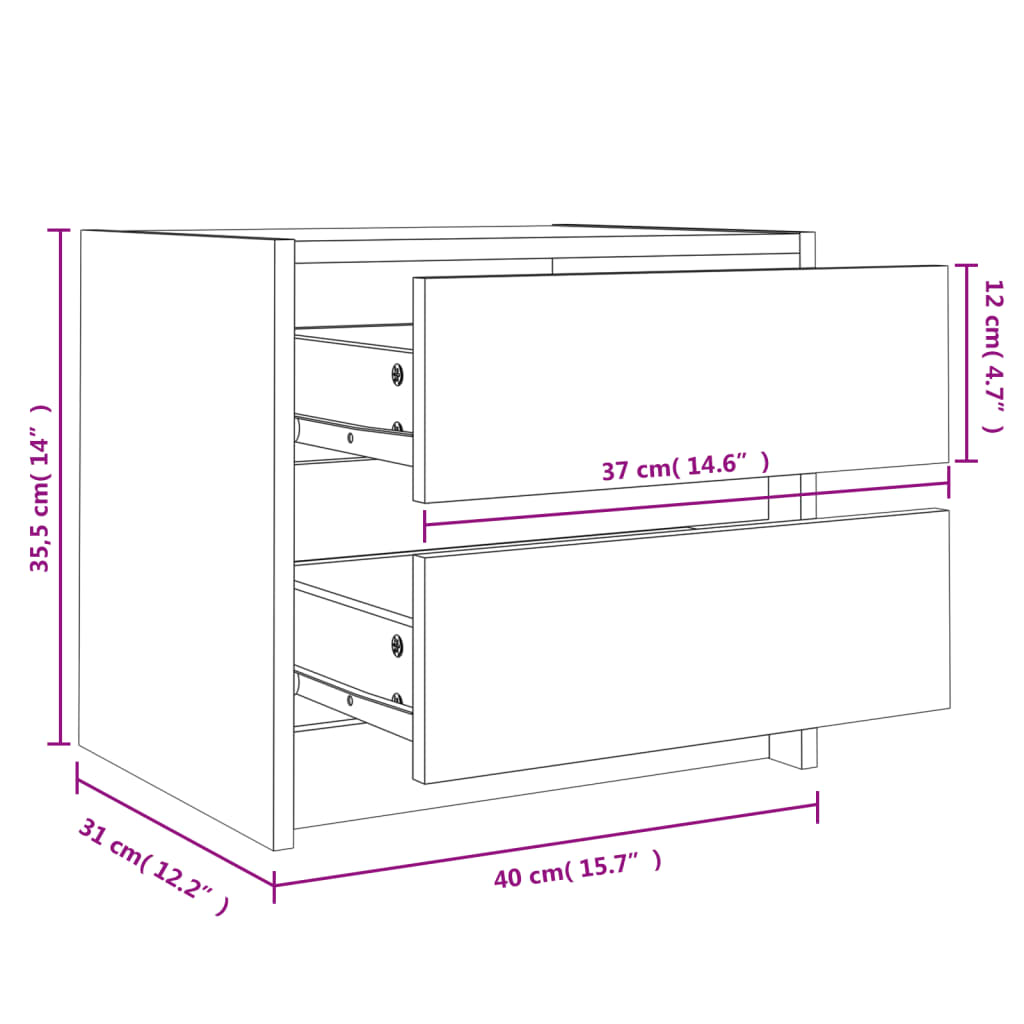 Bedside Cabinet White 40x31x35.5 cm Solid Wood Pine