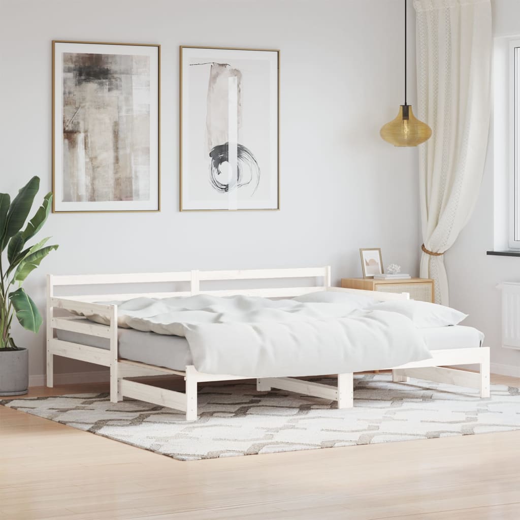 Daybed with Trundle without Mattress White 90x190 cm Solid Wood