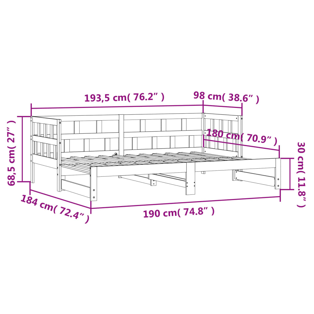 Daybed with Trundle without Mattress 90x190 cm Solid Wood