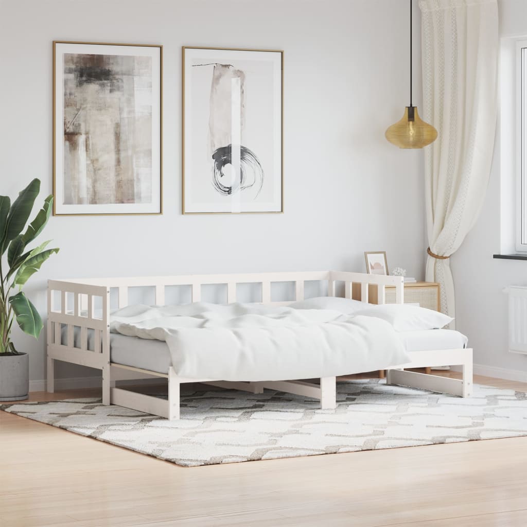 Daybed with Trundle without Mattress White 90x190 cm Solid Wood