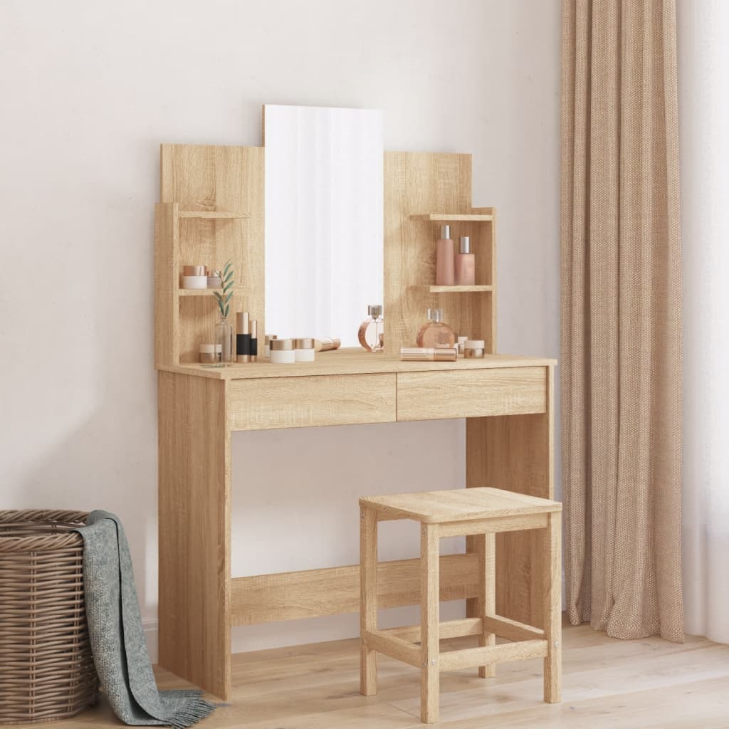 Dressing Table with Mirror Sonoma Oak 96x39x142 cm