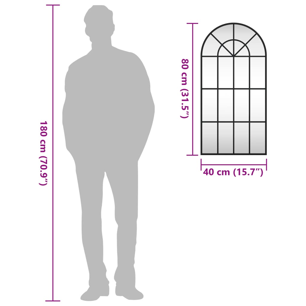 Wall Mirror Black 40x80 cm Arch Iron