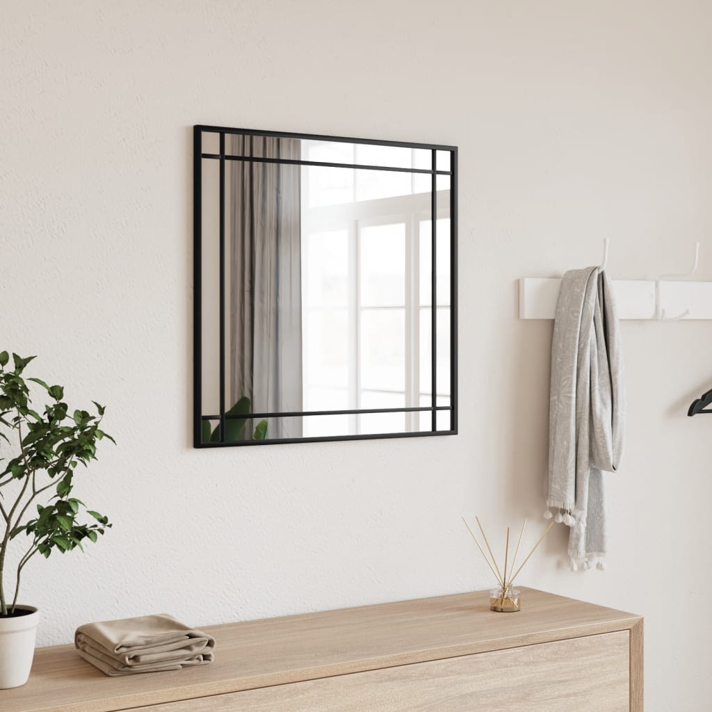 Wall Mirror Black 50x50 cm Square Iron