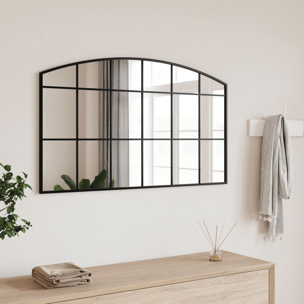 Wall Mirror Black 100x60 cm Arch Iron