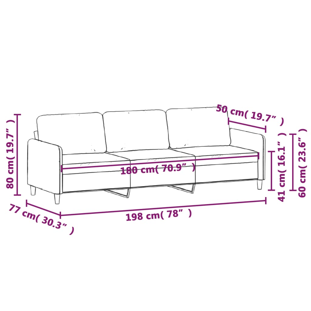 3-Seater Sofa Black Fabric 180 cm