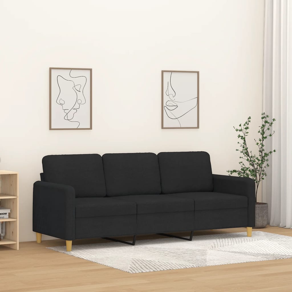 3-Seater Sofa Black Fabric 180 cm