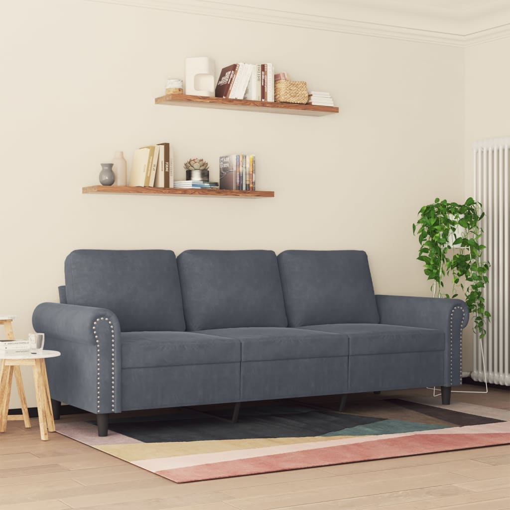 3-Seater Sofa Dark Grey 180 cm Velvet